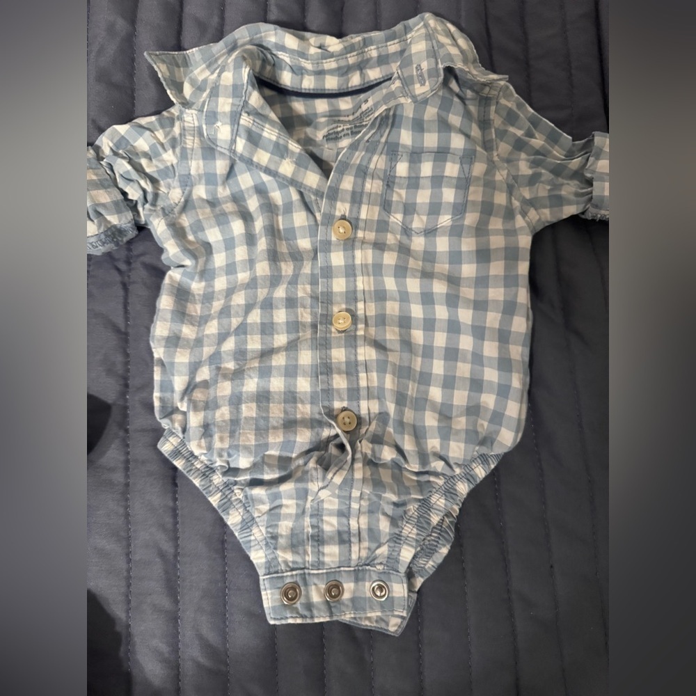 Carter's Blue Checkered Suspenders Outfit-NB - Picture 3 of 4
